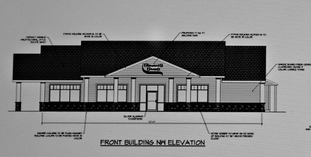 A rendering of the main building for a newly proposed Stewart’s Shop at the corner of Route 9W and Chapel Hill Road .